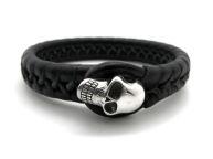 Браслет из серебра и кожи Skull Loop SRB28-01